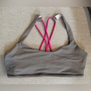 Lululemon Black White Pink Striped Contrast Sportsbra Top